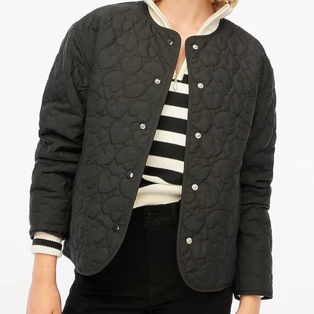 J.Crew Lightweight Quilted Heart Jacket Black Medium Women NEW 1678